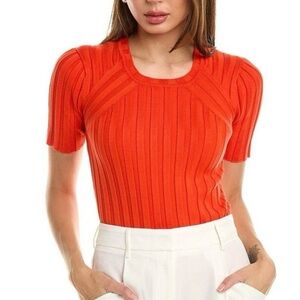 CAbi Bright Orange Ribbed Short Sleeve Top